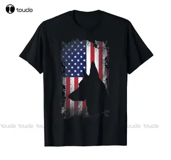 Немецкая овчарка Футболка с американским флагом Патриотический подарок для собак США Мужская одежда известного бренда Размер хлопка Сделай свою собственную футболку