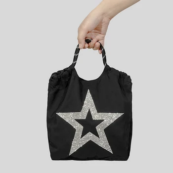Новая женская сумочка с завязками в виде пятиконечной звезды, простая нейлоновая женская сумка через плечо с бриллиантами, Универсальные сумки через плечо на цепочке.
