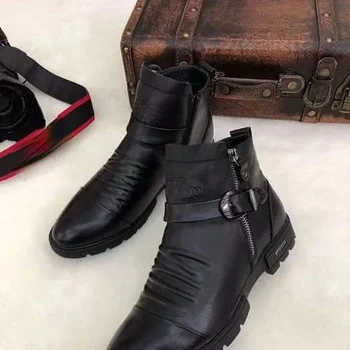 Новые осенние рыцарские сапоги, хлопковая обувьсказовая спортивная обувь, кожаная обувь, обувь с высоким берцем, модная мужская обувь