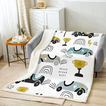 Одеяло Шерпа с мультяшным автомобилем, детские милые грузовики, флисовое одеяло с рисунком, декор, радужное плюшевое одеяло, транспортные средства из микрофибры
