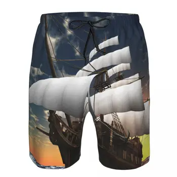 Пиратская парусная лодка (1), быстросохнущие плавательные шорты для мужчин, купальники, купальный сундук, пляжная одежда для купания