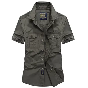 Плюс размер 4XL Мужские летние рубашки с коротким рукавом Рубашки в стиле милитари Дышащая крутая импортная одежда camisa social masculina