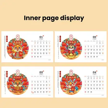 Подарочный календарь 2024 Яркий цветной Настольный Календарь Китайский Новый год Ежемесячный планировщик Плавное написание расписания Органайзер Подарочный дракон