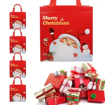 Рождественские сумки-тоут, милые рождественские сумки из нетканого материала, сумочка, 5 шт., многоразовые и портативные сумки для рождественских угощений, праздничные покупки и