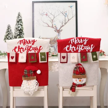 Рождественский Декоративный набор стульев из ткани 3D Санта Клаус, кукла-снеговик, сумка для задней крышки стула 0