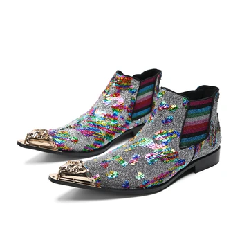 Роскошные Кожаные свадебные туфли с украшением в виде кристаллов, мужские ковбойские ботильоны, Мотоциклетные Короткие вечерние ботинки Sapatos Social