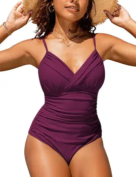 Сексуальный женский цельный купальник с глубоким V-образным вырезом, купальники с перекрестной складкой, купальники с высокой талией, Монокини с открытой спиной, пляжная одежда
