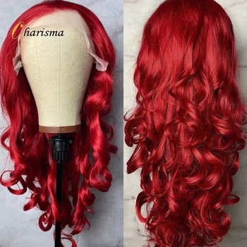 Синтетические парики Charisma, парик на кружеве для женщин, волнистый красный парик на кружеве длиной 26 дюймов, предварительно выщипанные кружевные парики по линии роста волос
