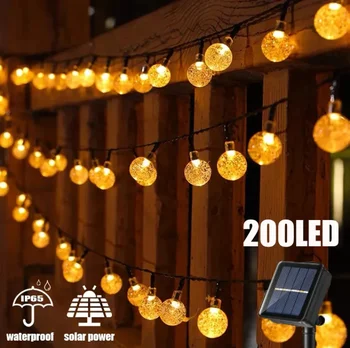 Солнечные гирлянды на открытом воздухе, 200 светодиодных хрустальных глобусов, водонепроницаемая солнечная гирлянда, сказочный свет для сада, Рождественский декор в Рамадан