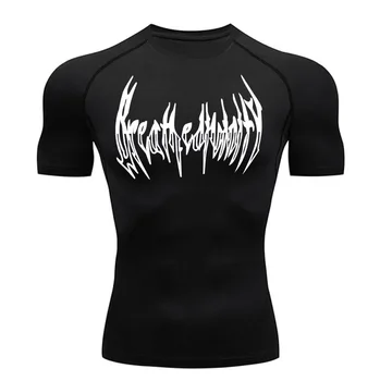 Спортивная футболка для фитнеса, мужская компрессионная рубашка с коротким рукавом, черная, для тренировок в тренажерном зале, быстросохнущий топ, футболка для бега, защита от солнца