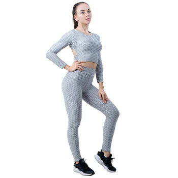 Спортивный комплект для йоги Женский костюм для фитнеса Bubble Running с высокой талией Персиковый костюм для хип-хопа Bean