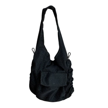 Стильная сумка со складками на шнурке для модных женщин, сумка через плечо, сумка большой емкости
