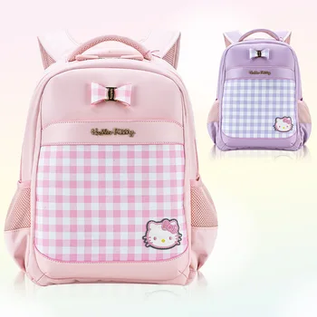 Сумка для начальной школы HelloKitty, водонепроницаемая женская сумка для защиты позвоночника большой емкости и снижения нагрузки, двойной рюкзак Hello Kitty