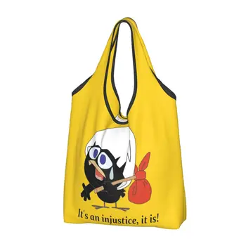 Сумка для покупок из комиксов Calimero, забавная сумка для покупок, сумки через плечо, портативная милая черная сумка с рисунком цыпленка