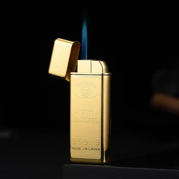 Творческий Ветрозащитный Металлический Золотой Кирпичный Факел Зажигалка Бутан Надувные Зажигалки для Курения Без Огня Свечи Прохладный Подарок