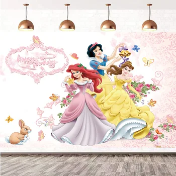 Тематический фон для фото принцессы Диснея Princess Girls Kid 1st Happy Birthday Party Decoration Baby Shower Пользовательский фоновый баннер