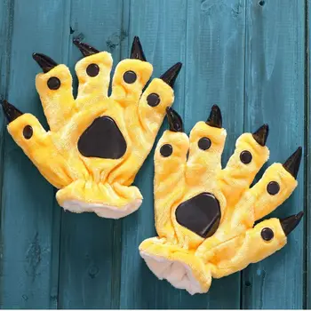 Фланелевые Кигуруми Перчатки с животными Мультяшные теплые перчатки с лапами животных с пятью пальцами, утолщающие перчатки с динозаврами на Хэллоуин