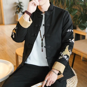 Хлопковая куртка с оригинальной вышивкой в традиционном китайском стиле, осенняя мужская куртка Tang больших размеров, винтажная куртка Hanfu, повседневное пальто