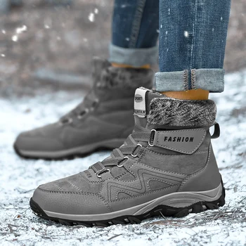 Черные мужские кроссовки для походов на открытом воздухе, нескользящие модные новые плюшевые теплые зимние ботинки на платформе для пар 36-48