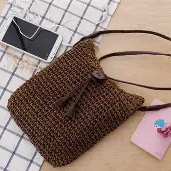 Щедрая тайская версия сумки-мессенджера ручной работы, вязаной крючком, плетеная сумка через плечо с соломенной бахромой, пляжная сумка