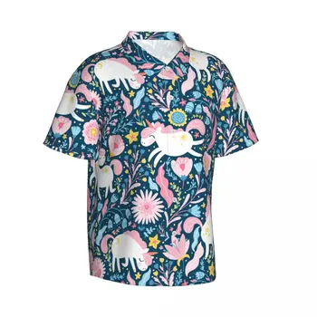Гавайская рубашка с 3D принтом Единорогов, мужская одежда, Свободные дышащие мужские рубашки, Летняя мужская рубашка, Мужская одежда с коротким рукавом 1