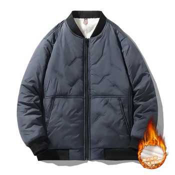Зимняя мужская куртка-бомбер, повседневная утепленная флисовая теплая модная мужская куртка, свободные парки, Осенняя мужская уличная одежда, пальто 1