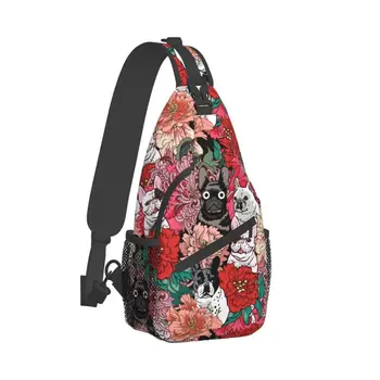 Крутой французский бульдог 	
Слинг-рюкзак Flowers через плечо Мужские сумки для любителей французских собак на ремне для пеших прогулок 1