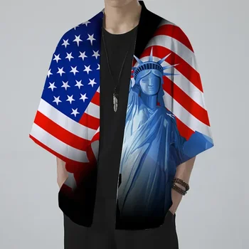 Мужская накидка-кардиган с 3D-принтом на День независимости, солнцезащитный крем средней длины и со средним рукавом 1