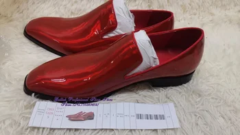Мужские Красные Модельные Туфли Из Лакированной Кожи С Голограммой, Переливающиеся Лазером, Отражающие Зеркальную Кожу, Вечерние Туфли Из Роскошной Свадебной Кожи US12 1
