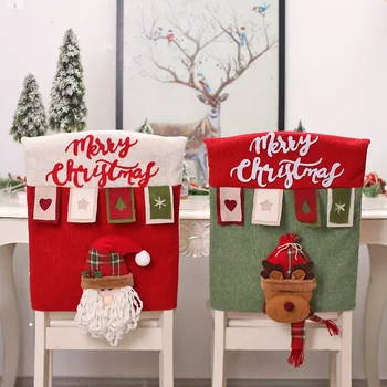 Рождественский Декоративный набор стульев из ткани 3D Санта Клаус, кукла-снеговик, сумка для задней крышки стула 1