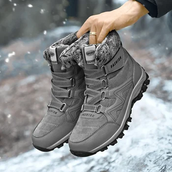 Черные мужские кроссовки для походов на открытом воздухе, нескользящие модные новые плюшевые теплые зимние ботинки на платформе для пар 36-48 1