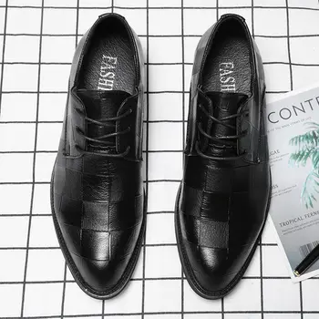 Деловая Мужская обувь Черная Кожаная Мужская обувь Люксовый бренд Мужские Свадебные Модельные туфли Большого Размера Со шнуровкой Официальная обувь Man 2