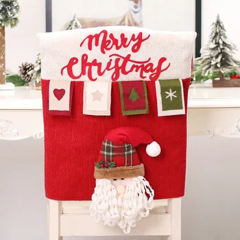Рождественский Декоративный набор стульев из ткани 3D Санта Клаус, кукла-снеговик, сумка для задней крышки стула 2