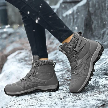 Черные мужские кроссовки для походов на открытом воздухе, нескользящие модные новые плюшевые теплые зимние ботинки на платформе для пар 36-48 2