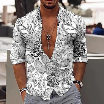 2023 Модный мужской узор, повседневная спортивная футболка на открытом воздухе, рубашка с лацканами, Весна-лето, Мягкая удобная здоровая ткань 3