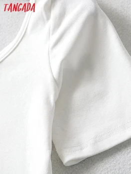 Tangada женская укороченная футболка в стиле ретро с вырезом и коротким рукавом 2023, летняя шикарная женская тонкая рубашка, топы 2U27 3