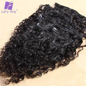 Вьющиеся волосы на заколках для наращивания Настоящие Бразильские волосы Remy Raw, человеческие волосы на заколках, натуральные Цветные локоны для чернокожих женщин Luffy 3
