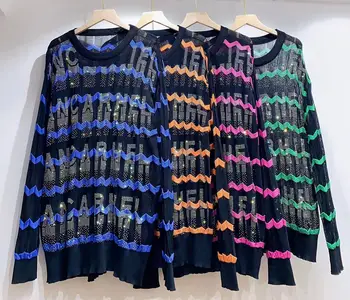 Вязаный Пуловер Рубашка Топ Африканская Одежда Дашики 2024 Весна Блестки Полосатые Африканские Платья Для Женщин Robe Africaine Femme 3