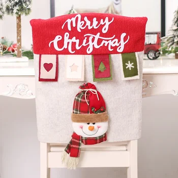 Рождественский Декоративный набор стульев из ткани 3D Санта Клаус, кукла-снеговик, сумка для задней крышки стула 3