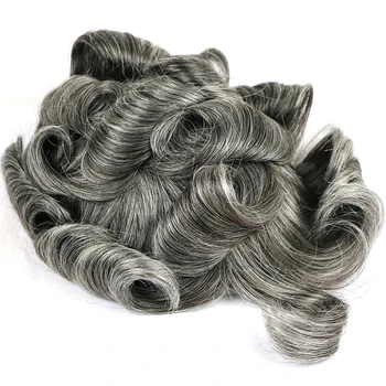 Супер Прочная Основа NPU Bond Серый Шиньон-Протез для Мужчины 100% Человеческие Волосы Мужской Парик Натуральная Линия Роста Волос 1B65 Цвет для Старика 3