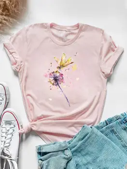 Футболка с графическим принтом Love Heart Dragonfly, милая повседневная одежда 90-х, летний женский топ с коротким рукавом, модная футболка, женская футболка 3