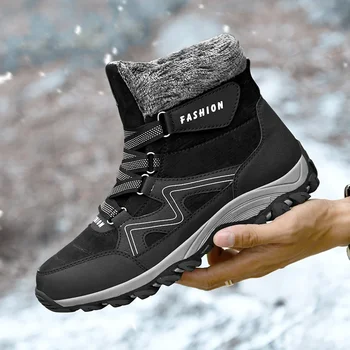 Черные мужские кроссовки для походов на открытом воздухе, нескользящие модные новые плюшевые теплые зимние ботинки на платформе для пар 36-48 3