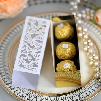 10шт Полая коробка конфет для шоколадного драже с лазерной резкой, Золотая бабочка, Упаковочные коробки с лентами, упаковка сувениров для свадебной вечеринки 4