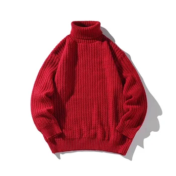 2023 Осень/Зима, Новый многоцветный свитер с высоким воротом, мужской модный простой теплый трикотаж снизу 4