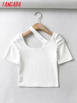 Tangada женская укороченная футболка в стиле ретро с вырезом и коротким рукавом 2023, летняя шикарная женская тонкая рубашка, топы 2U27 4