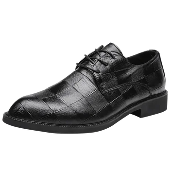 Деловая Мужская обувь Черная Кожаная Мужская обувь Люксовый бренд Мужские Свадебные Модельные туфли Большого Размера Со шнуровкой Официальная обувь Man 4