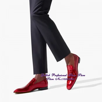 Мужские Красные Модельные Туфли Из Лакированной Кожи С Голограммой, Переливающиеся Лазером, Отражающие Зеркальную Кожу, Вечерние Туфли Из Роскошной Свадебной Кожи US12 4