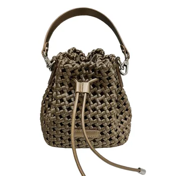 Тканая сумка-мешок, женская модная сумка, тканая сумка через плечо из натуральной кожи, роскошная сумка на двух плечевых ремнях 4