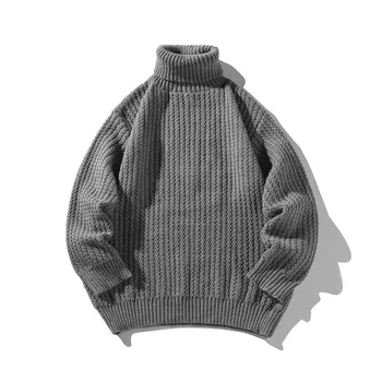 2023 Осень/Зима, Новый многоцветный свитер с высоким воротом, мужской модный простой теплый трикотаж снизу 5