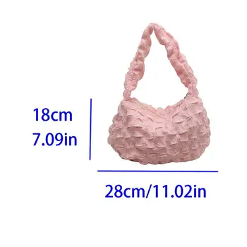 Корейская сумка Bubble через плечо, сложенная сумка подмышками, холщовая сумка-тоут, женская легкая Решетчатая плиссированная однотонная сумка большой емкости 5